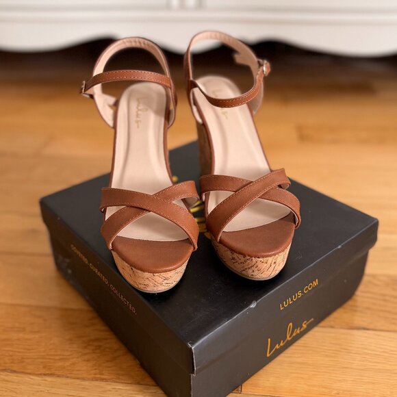 LULUS Nixie Tan Wedge Sandals | Size 7 - Picture 4 of 6